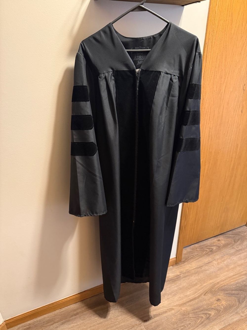Jostens Black Academic Graduation Gown with Velvet Panels